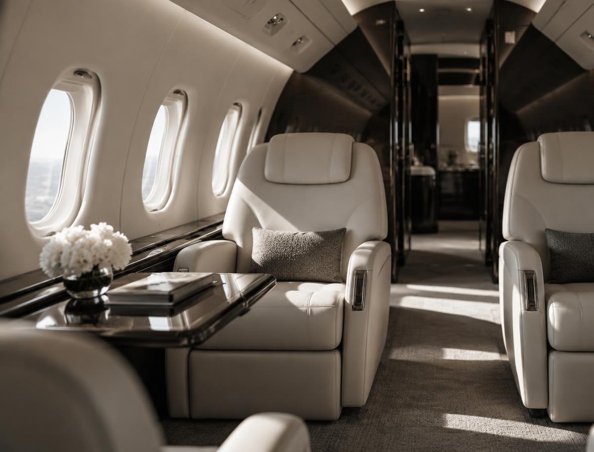 Private jet cabin interior